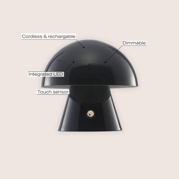 Porcini 7" Contemporary Bohemian Rechargeable/Cordless Iron Integrated LED Mushroom Table Lamp